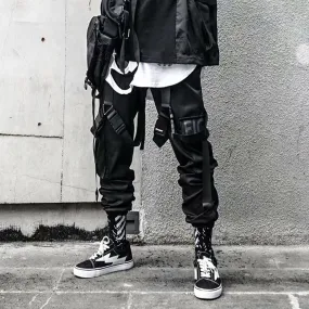 Joggers Cargo Pants for Men Casual Hip Hop Hit Color Pocket Male Trousers Sweatpants Streetwear Ribbons Techwear Pants